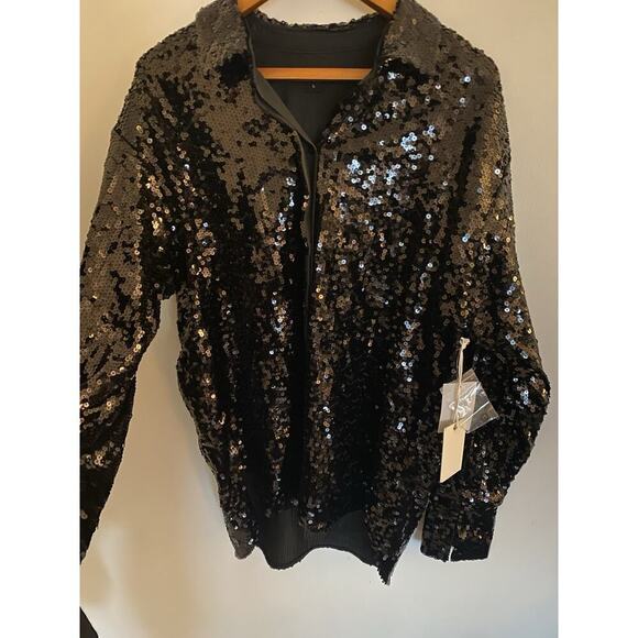 Good American Sequin Party Shirt Size Large Nwt Retails For $149 - Picture 2 of 6
